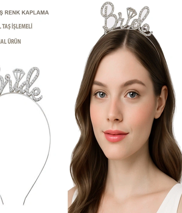 Gümüş Renkli Taşlı “bride” Gelin Tacı – El Yazısı Yazı Tipiyle