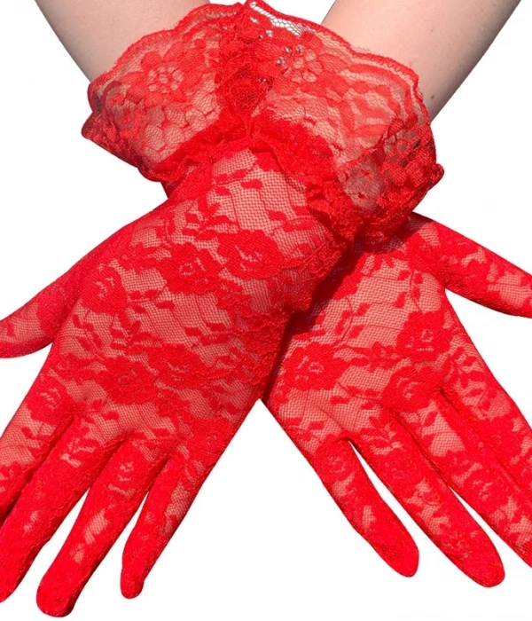 Güpürlü Bilek Boyu Kırmızı Dantel Eldiven Yetişkin