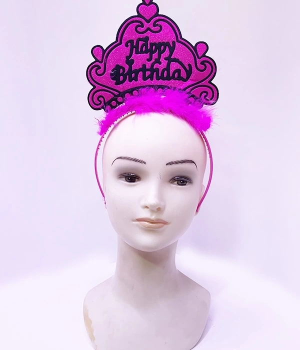 Happy Birthday Neon Fuşya Renk Doğum Günü Tacı 24x15 Cm