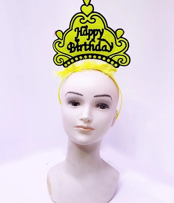 Happy Birthday Neon Sarı Renk Doğum Günü Tacı 24x15 Cm