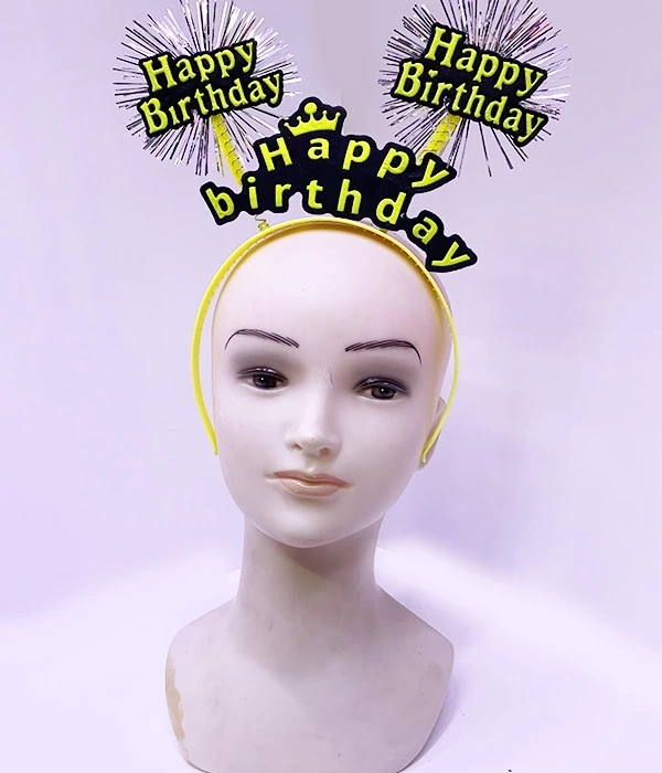 Happy Birthday Püsküllü Neon Sarı Renk Doğum Günü Tacı 22x19 Cm