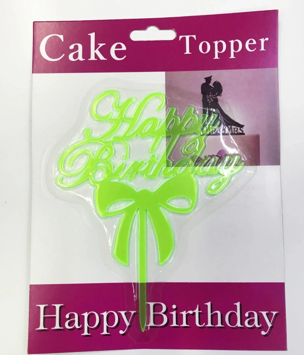 Happy Birthday Yazılı Fiyonklu Pasta Kek Çubuğu Yeşil Renk