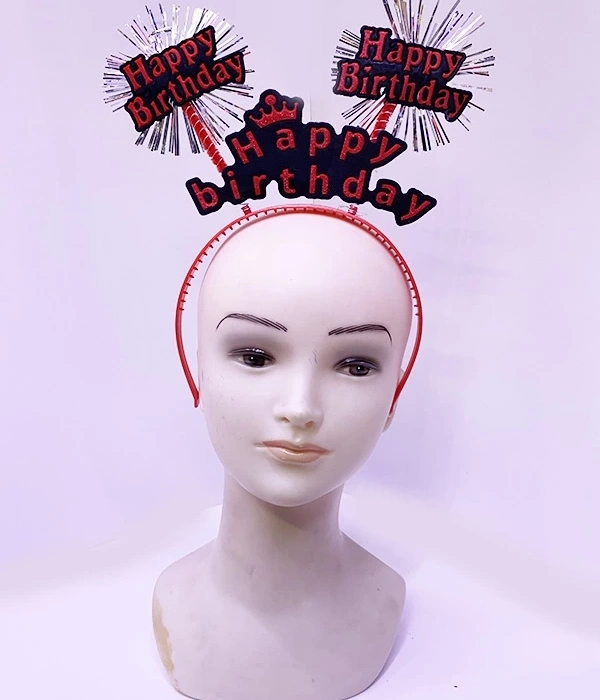 Happy Birthday Yazılı Püsküllü Neon Kırmızı Renk Doğum Günü Tacı 22x19 Cm