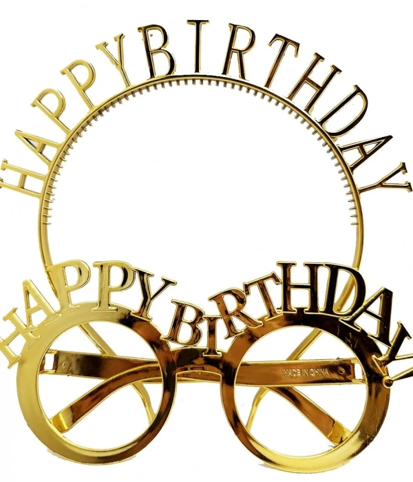 Happy Birthday Yazılı Taç Ve Happy Birthday Yazılı Gözlük Seti Altın Renk