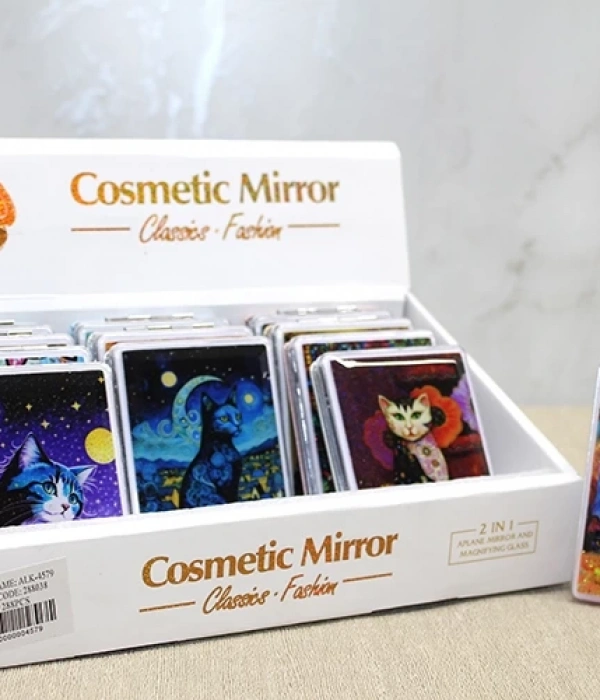 Hareketli Sulu Detaylı Kedi Figürlü El Aynası Alk4579