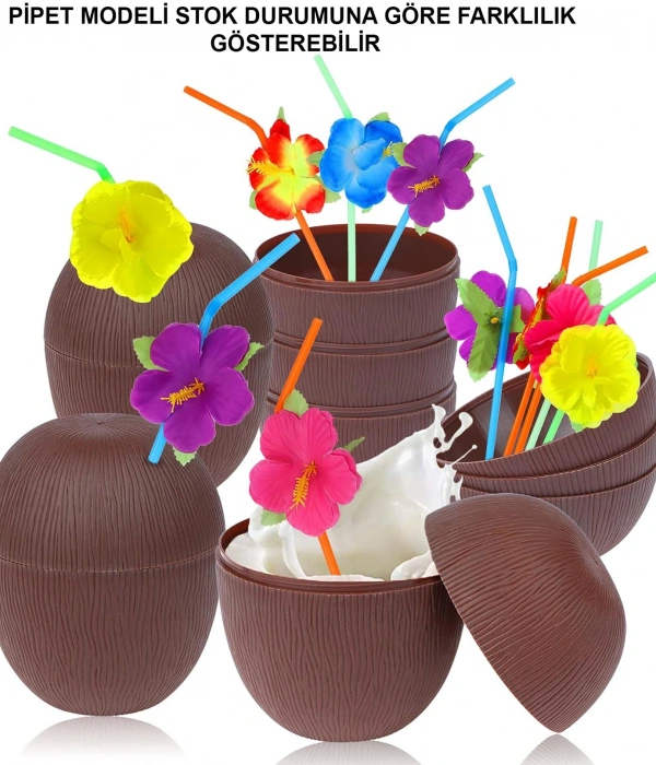 Hindistan Cevizi Hawaii Luau Aloha Pipetli İçecek Kabı Bardak 10x13 Cm 1 Adet