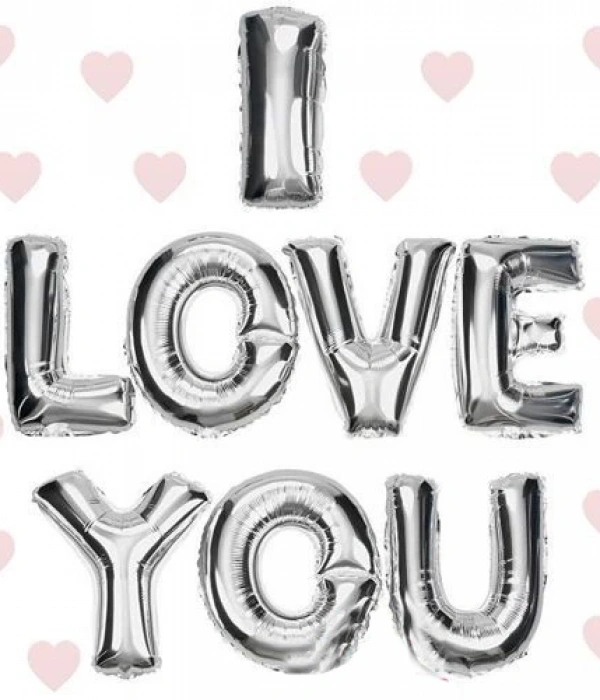 I Love You Folyo Balon Gümüş Renk 35 Cm