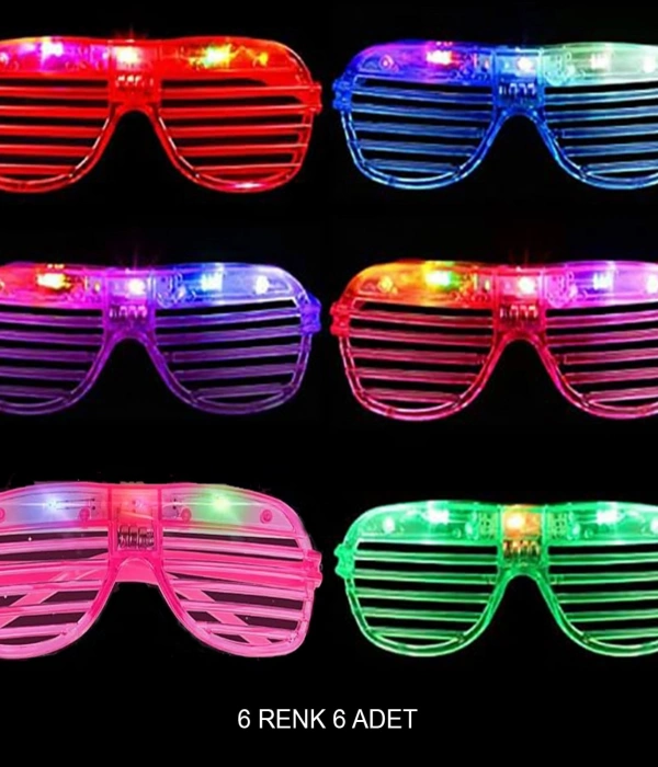 Işıklı Panjur Şeritli Led Parti Gözlüğü 6 Renk 6’lı Set