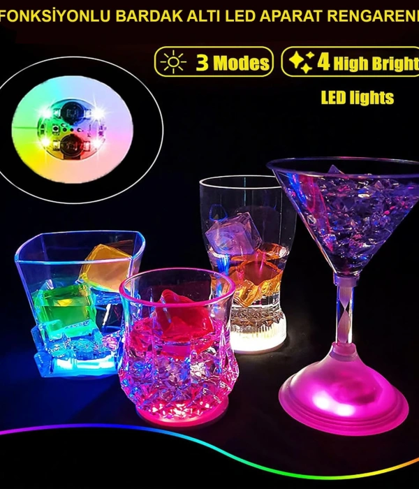 Işıklı Yapışkanlı Bardak Altı Aparatı Ledli 3 Modlu 6 Cm Çap 1 Adet