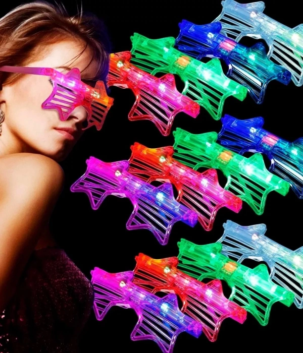 Işıklı Yıldız Gözlük Ledli Parti Gözlüğü 6 Renk 12 Adet