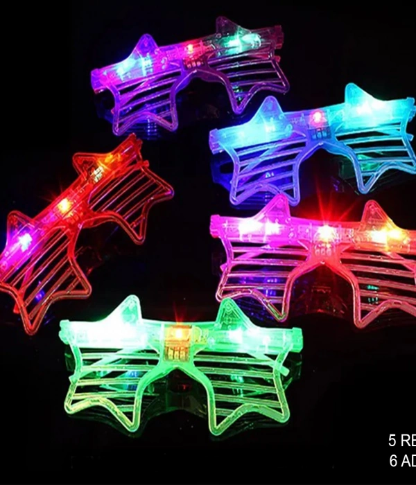 Işıklı Yıldız Şekilli Led Parti Gözlüğü 5 Renk 6’lı Set