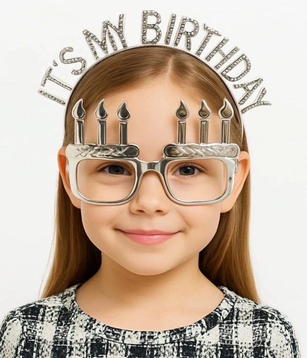 İt39s My Birthday Yazılı Taç Ve Mum Şekilli Gözlük Seti Gümüş Renk