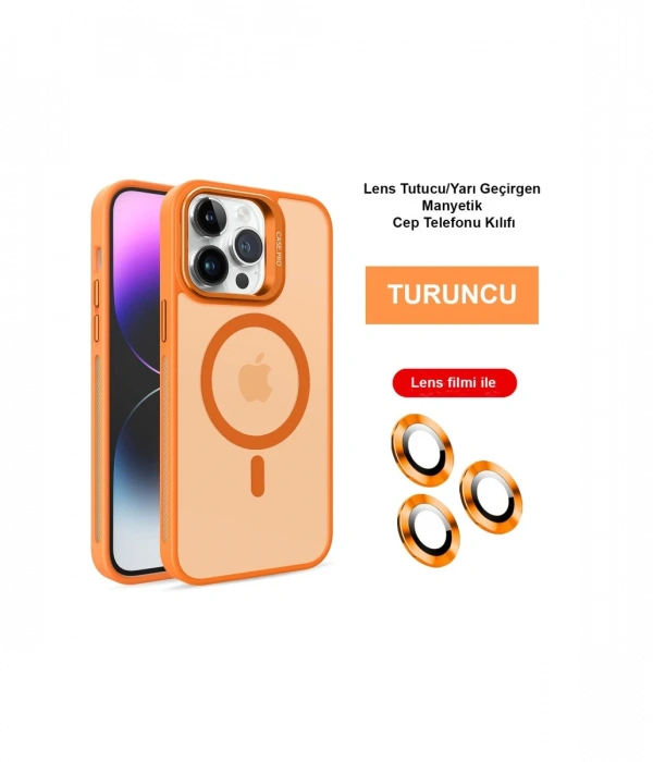 iPhone 14 Pro Max Kılıf Flet Lens Magsafe Kapak - Turuncu