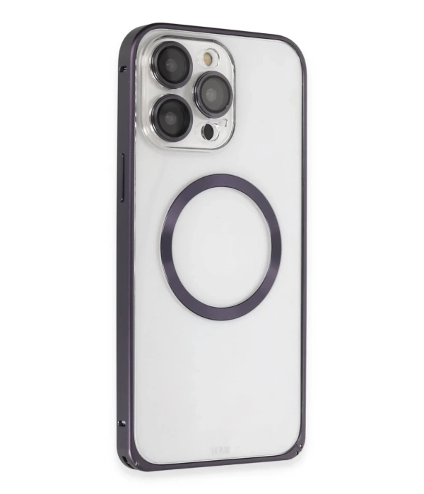 Joko iPhone 14 Pro Max Kılıf Metal Bumper Magneticsafe Kapak - Derin Mor