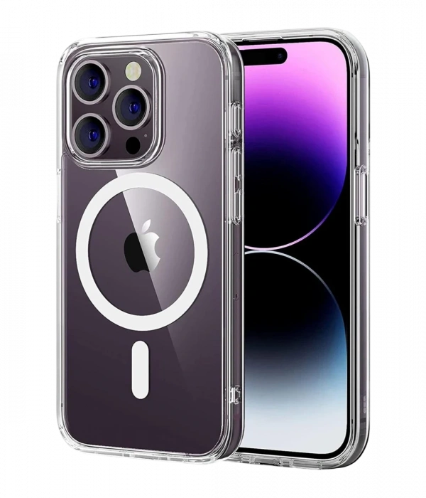 Joy Tekno Apple iPhone 15 Pro Max Combo Sert Şeffaf Magsafe Kapak - Şeffaf