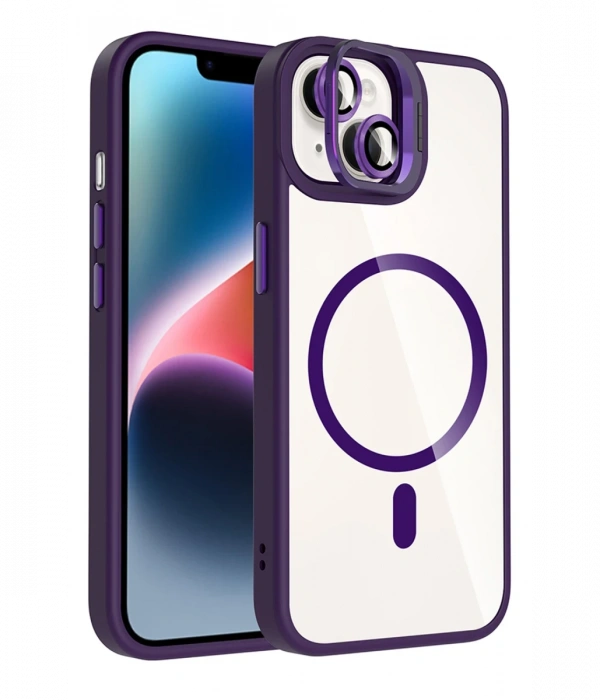 Joy Tekno Apple iPhone 15 Remim Lensli Magsafe Standlı Kapak