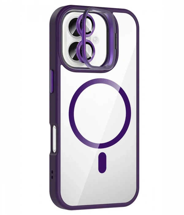 Joy Tekno Apple iPhone 17 Remim Lensli Magsafe Standlı Kapak - Derin Mor