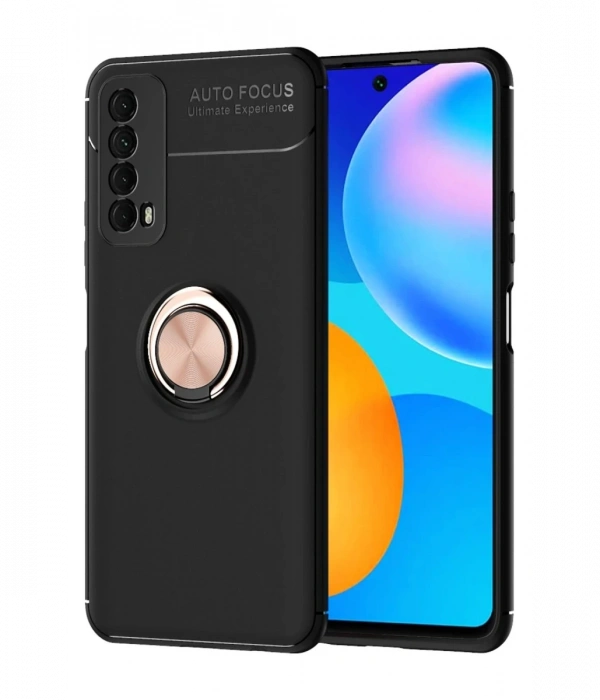 Joy Tekno Huawei P Smart 2021 Kılıf Range Yüzüklü Silikon - Siyah-Gold