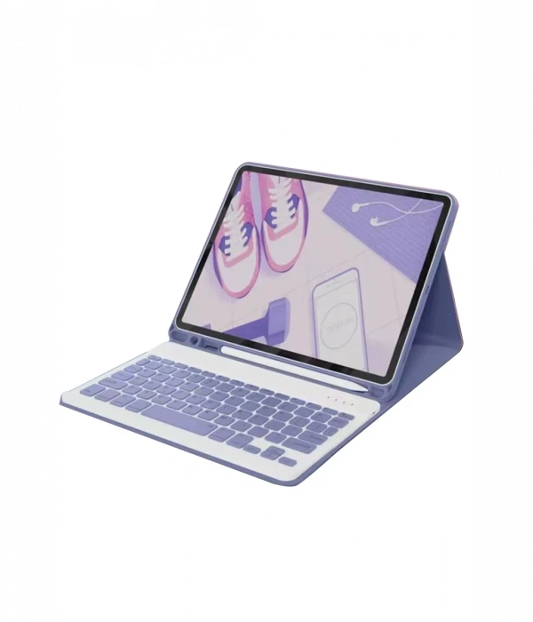 Joy Tekno iPad 2022 10.9 (10.nesil) Kılıf KC01 Smart Klavyeli Tablet Kılıfı - Derin Mor