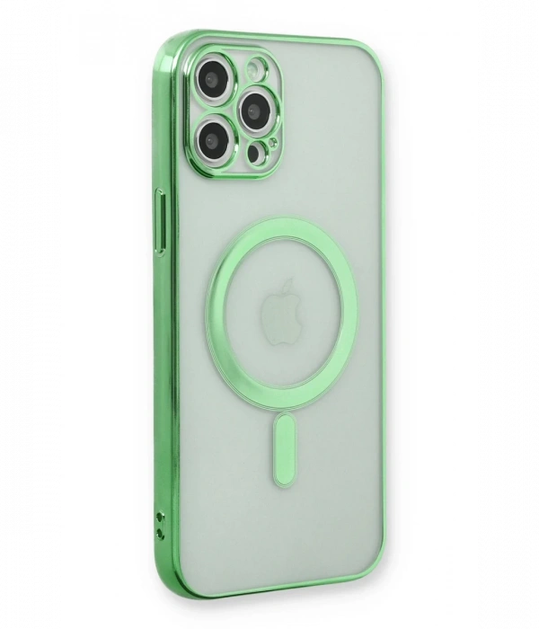 iPhone 12 Pro Kılıf Magneticsafe Lazer Silikon - Haki Yeşil