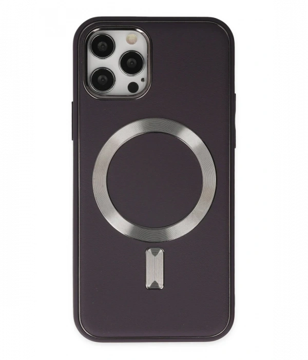 Joy Tekno iPhone 12 Pro Max Kılıf Coco Deri Magneticsafe Silikon - Derin Mor