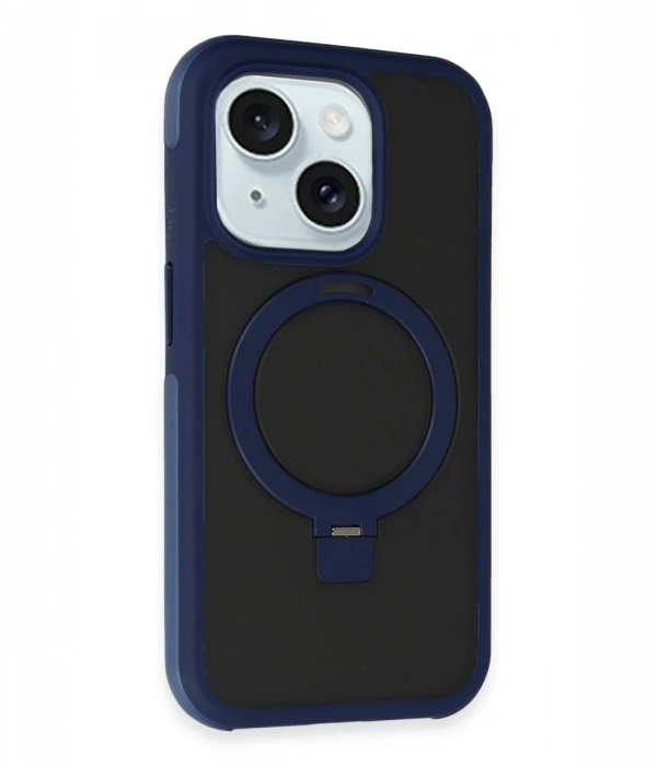Joy Tekno iPhone 15 Zorda Airbag Magsafe Standlı Kapak - Lacivert