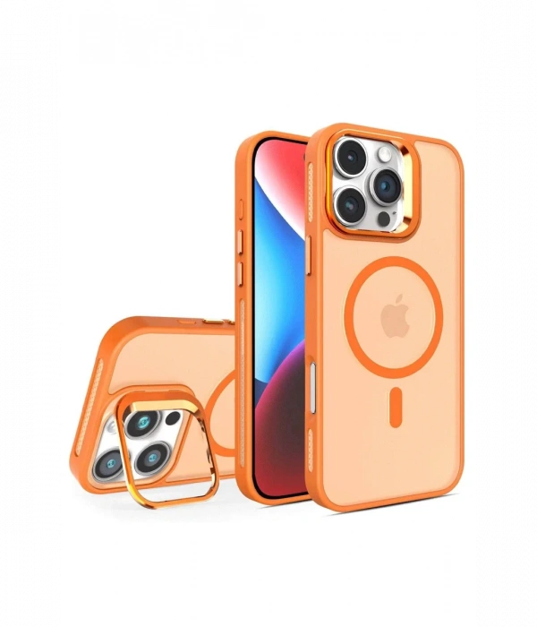 Joy Tekno iPhone 16 Pro Max Flet Lens Magsafe Kapak - Turuncu