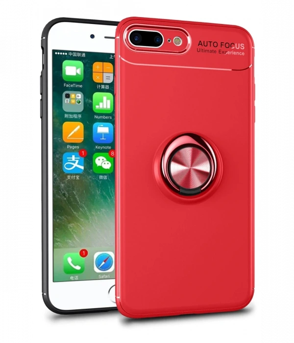 Joy Tekno iPhone 7 Plus Kılıf Range Yüzüklü Silikon - Kırmızı
