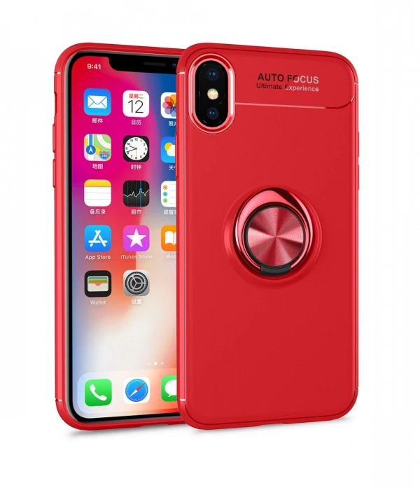Joy Tekno iPhone XS Kılıf Range Yüzüklü Silikon - Kırmızı