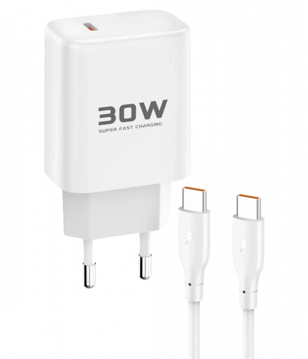 Joy Tekno JK89 30W Type-C Çıkışlı Ekstra DC67 1M Type-C to Type-C Kablolu PD Şarj Cihazı - Beyaz