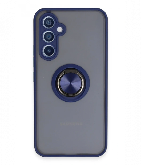 Joy Tekno Samsung Galaxy A34 5G Kılıf Montreal Yüzüklü Silikon Kapak - Lacivert