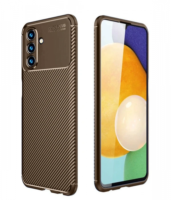 Samsung Galaxy A36 Kılıf Auto Focus Karbon Kapak - Kahverengi