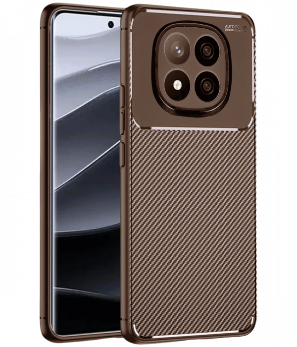 Xiaomi Redmi Note 14 Pro Plus Kılıf Auto Focus Karbon Kapak - Kahverengi