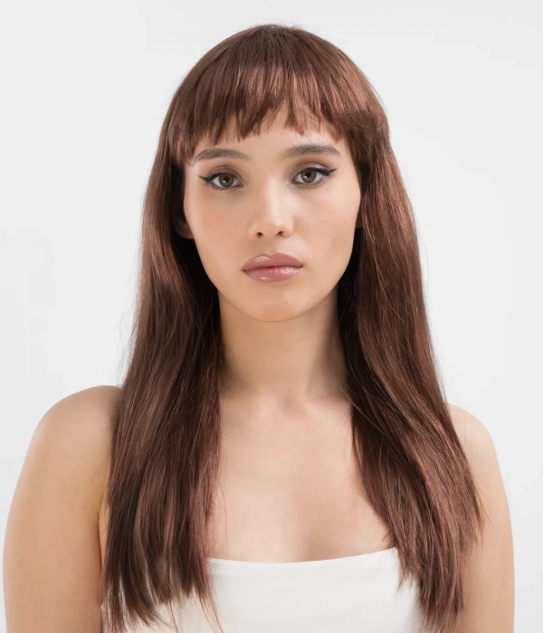 Kahve Renk Uzun Düz Parti Peruğu - Uzun Kahverengi Peruk