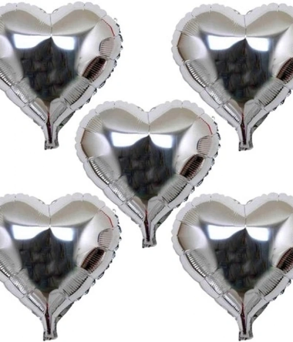 Kalp Şekilli Gümüş Renk Folyo Balon 45 Cm 5 Adet