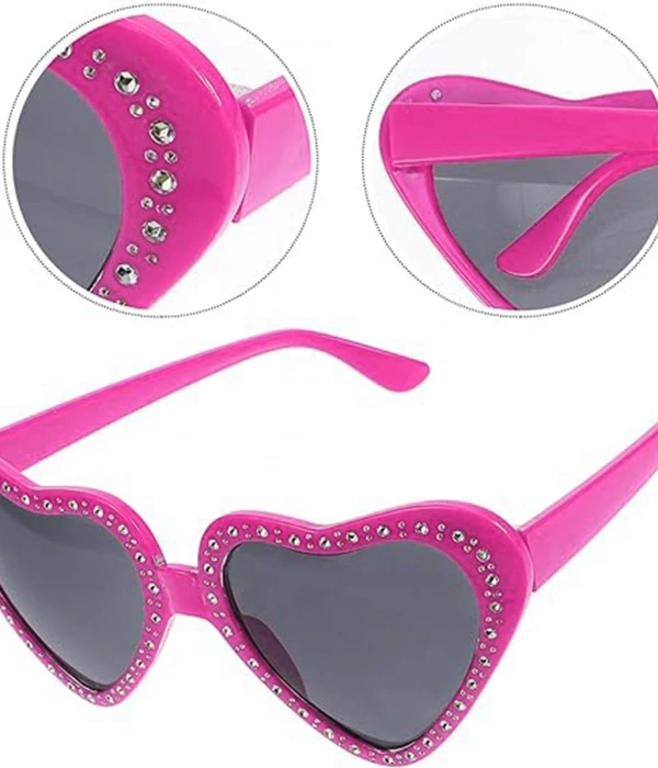 Kalp Şekilli Taşlı Parti Gözlüğü Pembe Renk 6x16 Cm