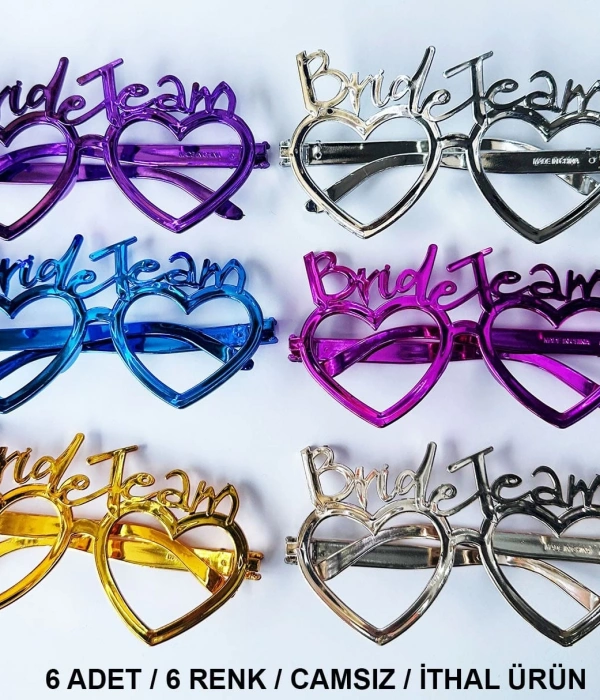 Kalpli Bride Team Gözlük Seti 6 Renk - Kına  Düğün Partileri İçin