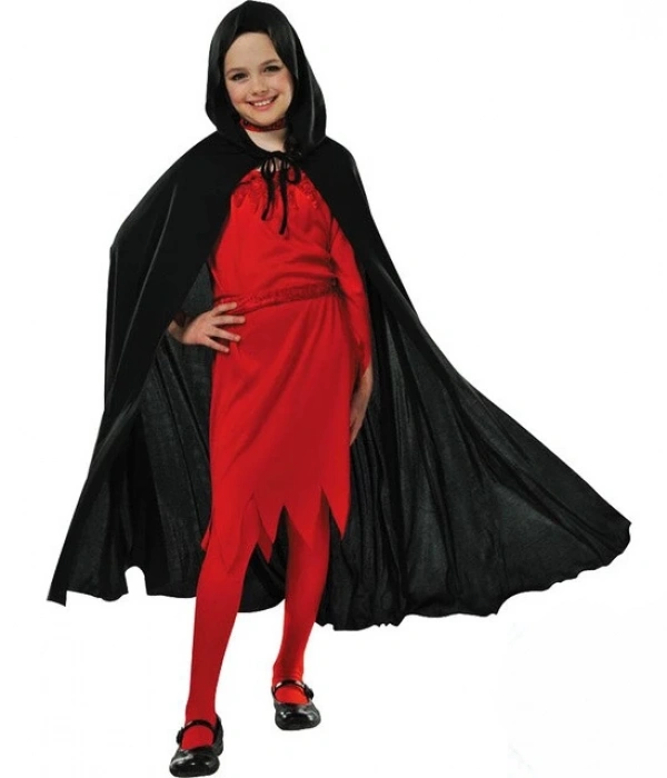 Kapşonlu Siyah Pelerin - Şapkalı Pelerin 90 Cm