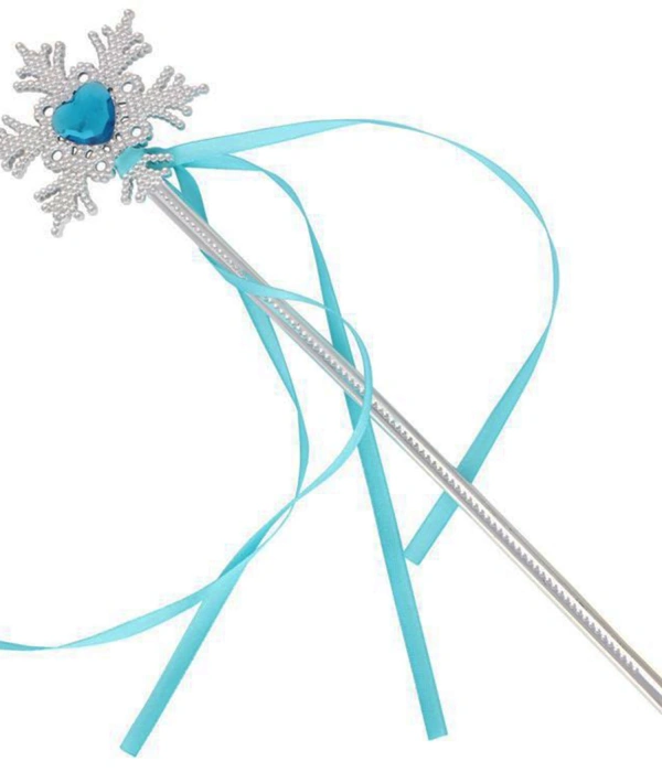 Kar Taneli Mavi Kalp Taşlı Saten Kurdeleli Karlar Ülkesi Elsa Asası Sopası 34 Cm