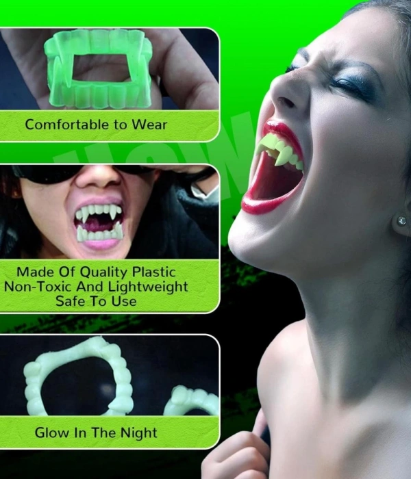 Karanlıkta Parlayan Fosforlu Çift Damak Takma Vampir Dişi