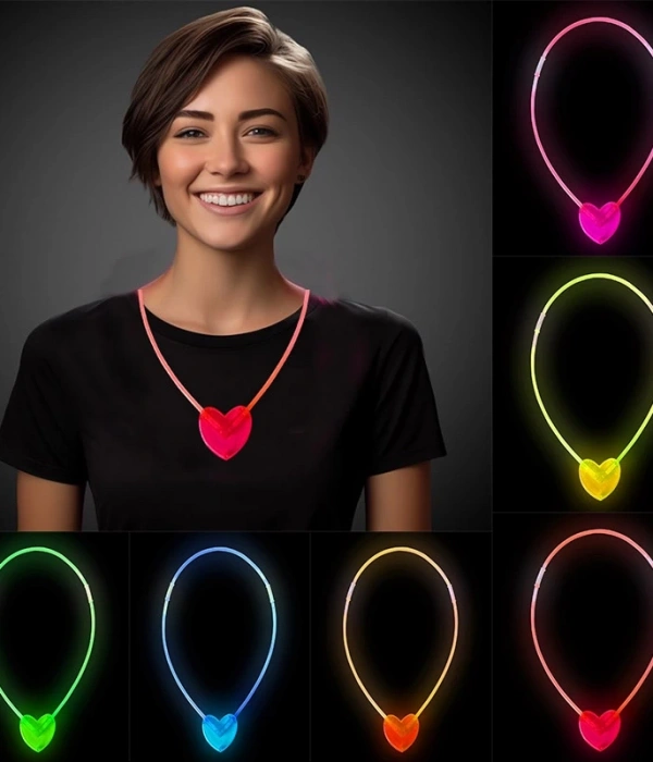 Karanlıkta Yanan Glow Kalp Şekilli Kolye 6 Renk 6 Adet
