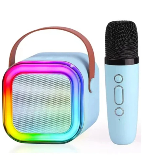 Karaoke Kablosuz Hoparlör Mikrofonlu Rgb Işıklı Bluetooth Speaker Tf Kart/usb Mavi