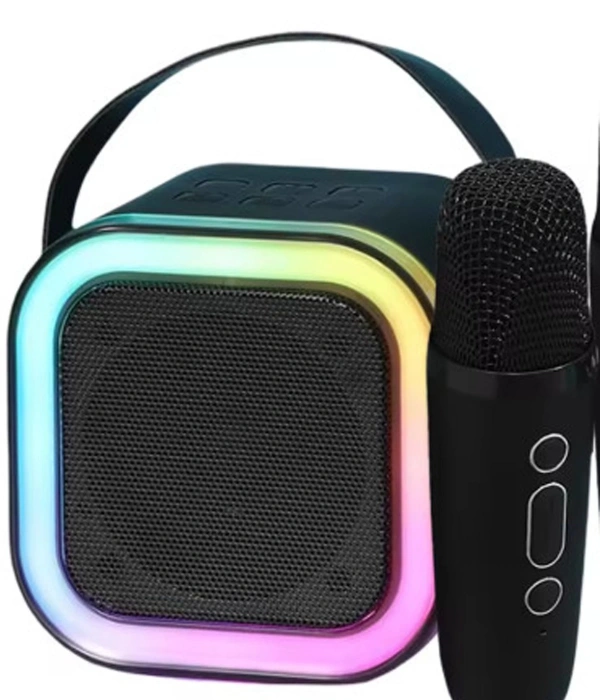 Karaoke Kablosuz Hoparlör Mikrofonlu Rgb Işıklı Bluetooth Speaker Tf Kart/usb Siyah
