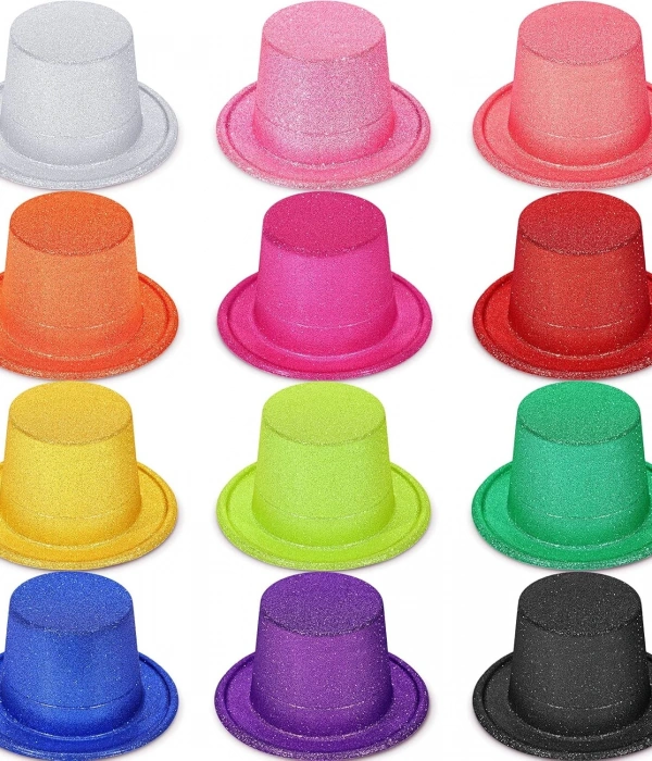 Karışık Renk Simli Silindir Parti Şapkaları (12 Adet)