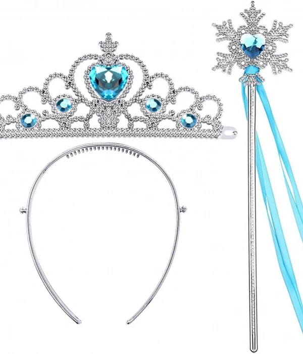 Karlar Ülkesi Elsa Mavi Kalp Tacı Ve Kar Temalı Asa Seti