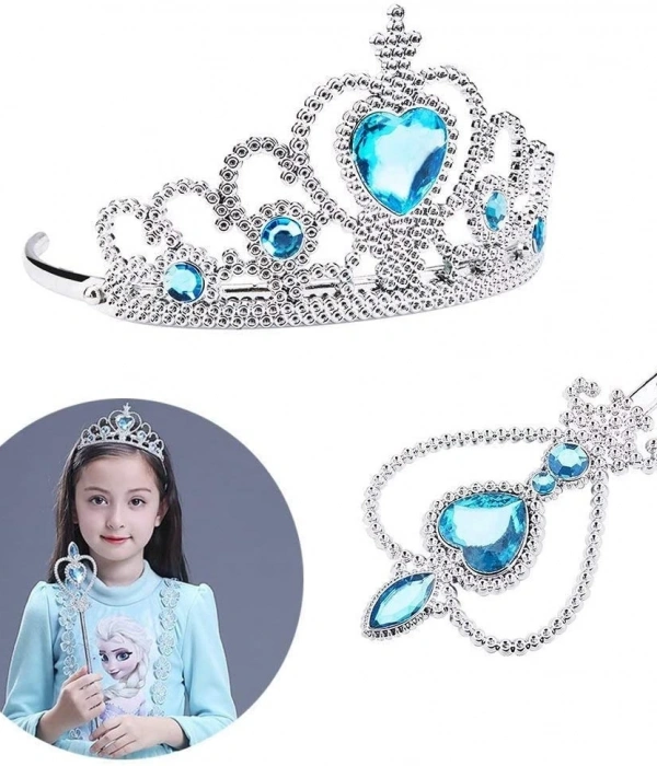 Karlar Ülkesi Elsa Mavi Kalpli Taç Ve Mavi Asa Seti Çocuk Boy