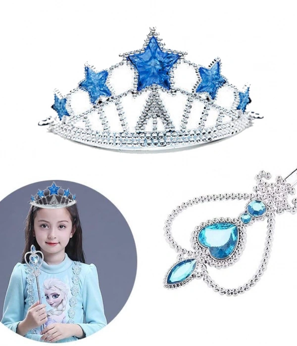 Karlar Ülkesi Elsa Yıldız Mavi Taç Ve Elsa Asa Seti 2 Parça