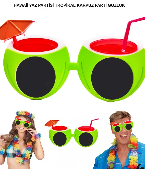 Karpuz Şekilli Tropikal Hawaii Yaza Merhaba Parti Gözlüğü
