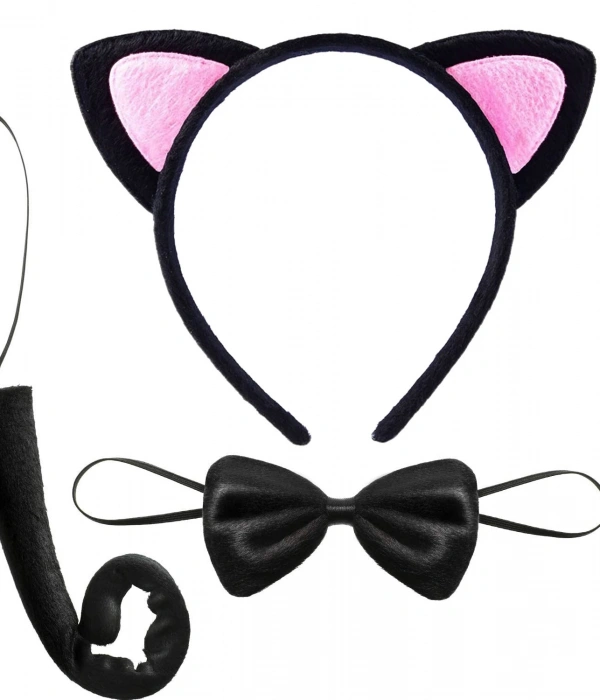 Kedi Kulak Taç Kuyruk Ve Papyon 3 Lü Set Çocuk Boy Pembe Renk