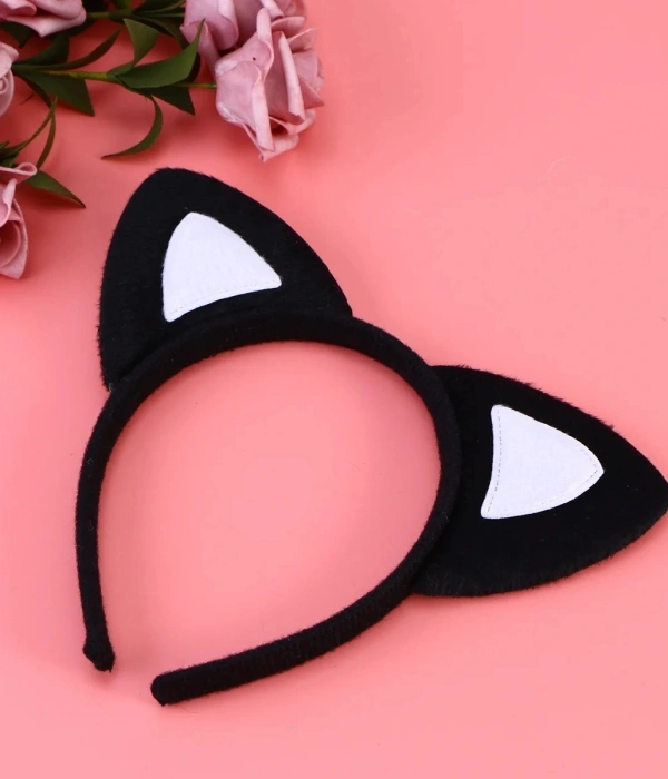 Kedi Kulak Taç Siyah İçi Beyaz Renk Pofuduk 15x17 Cm